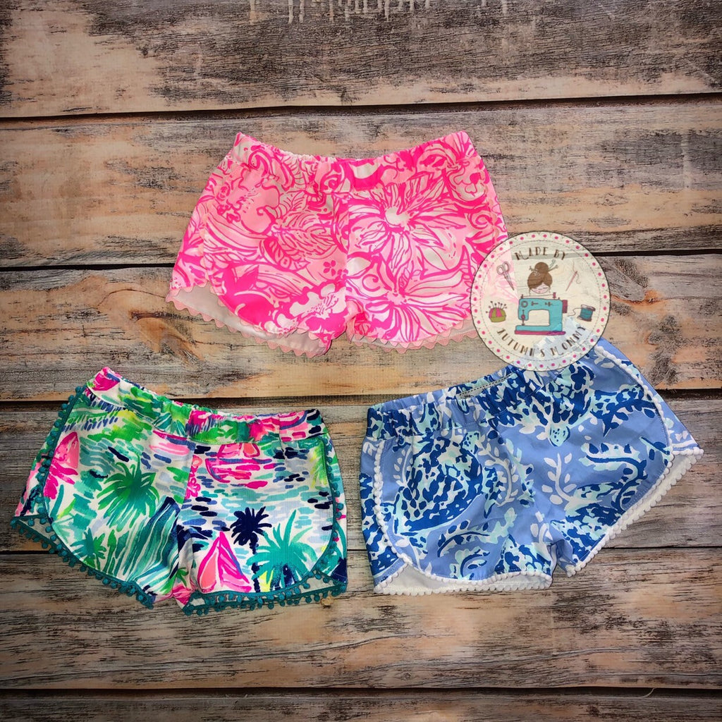 Custom Lilly girls shorts, sizes newborn through 12y