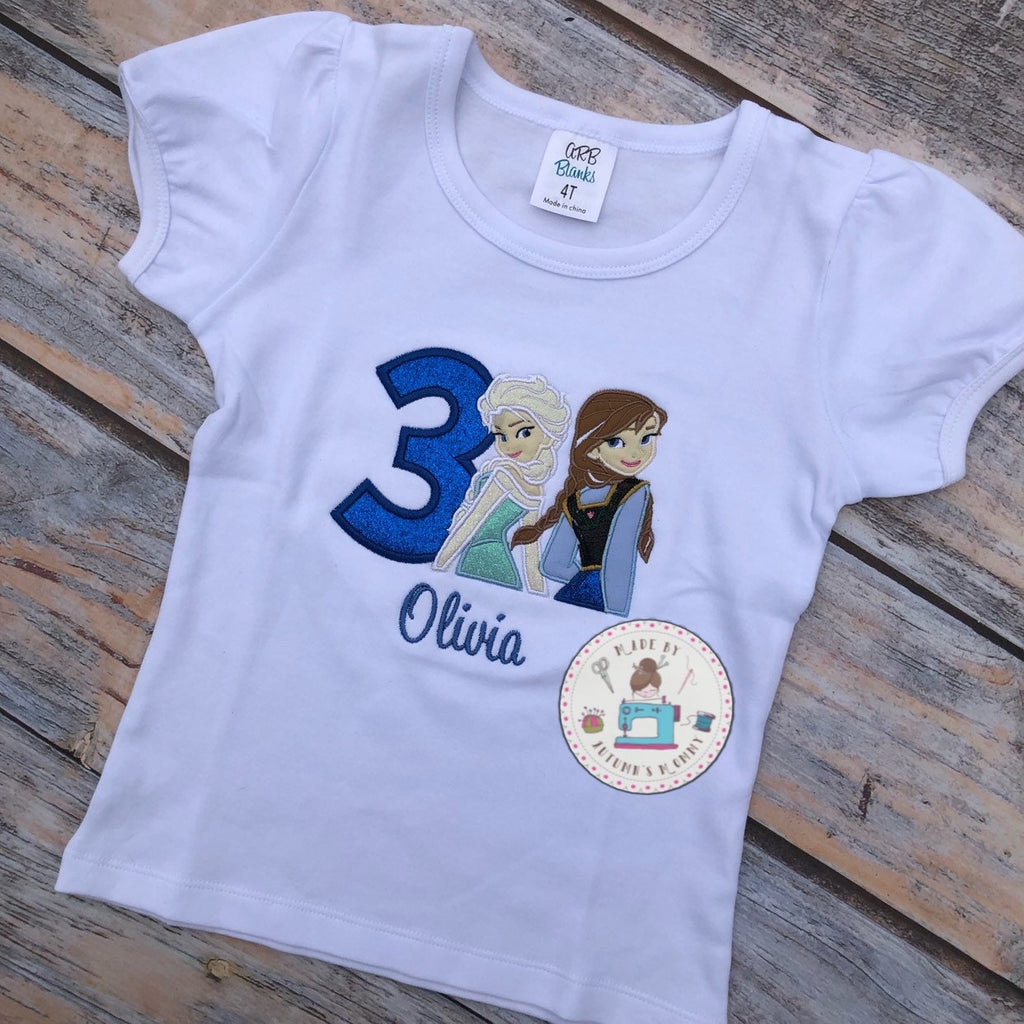 Frozen Elsa and Anna applique embroidery birthday girls top