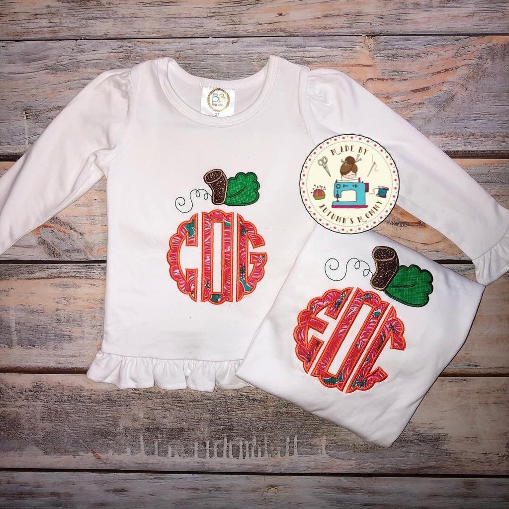 Lilly monogram pumpkin topper pumpkin chunkin appliqué embroidery girls top