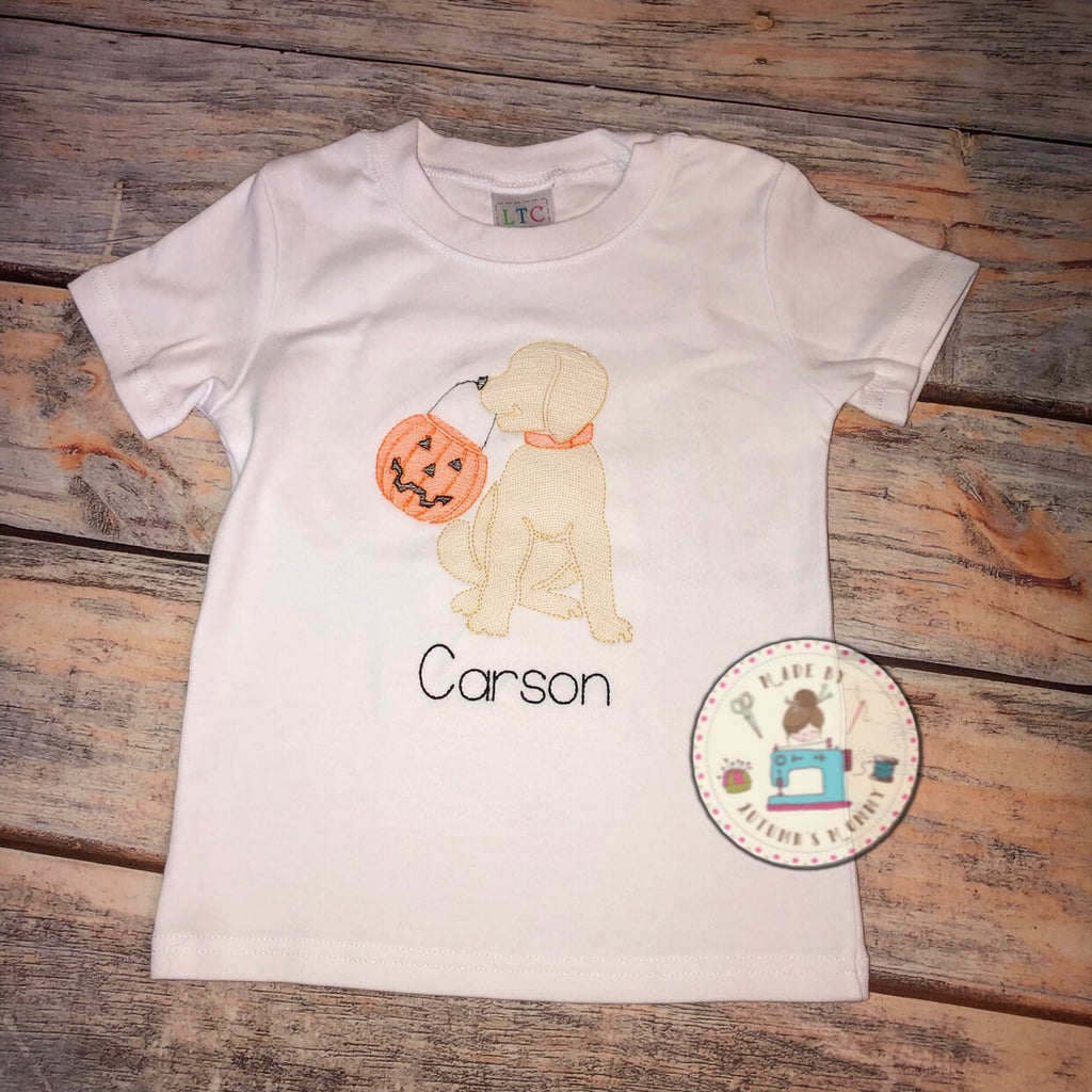 Halloween puppy golden Labrador vintage style embroidery boys top