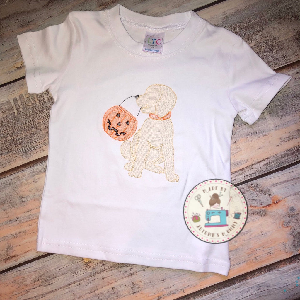 Halloween puppy golden Labrador vintage style embroidery boys top