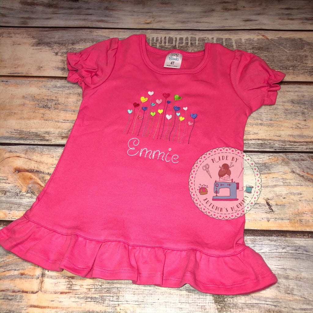 Sweet Simple Valentine Embroidery Girls Shirt