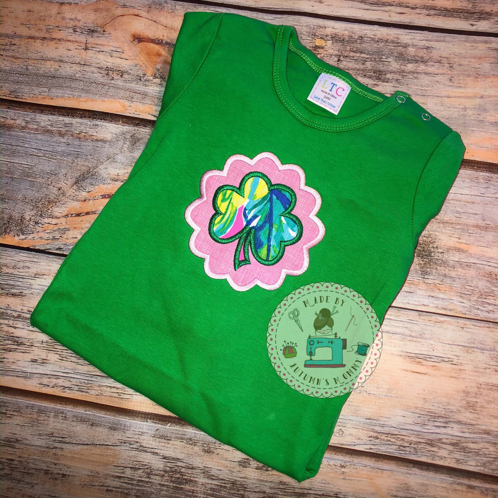 Lilly scallop st Patrick's shamrock appliqué embroidery design girls shirt