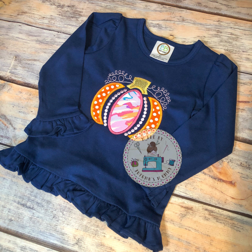 Lilly beaded pumpkin appliqué embroidery girls top