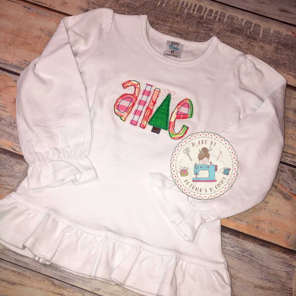 Lilly Christmas name personalized appliqué embroidery girls top