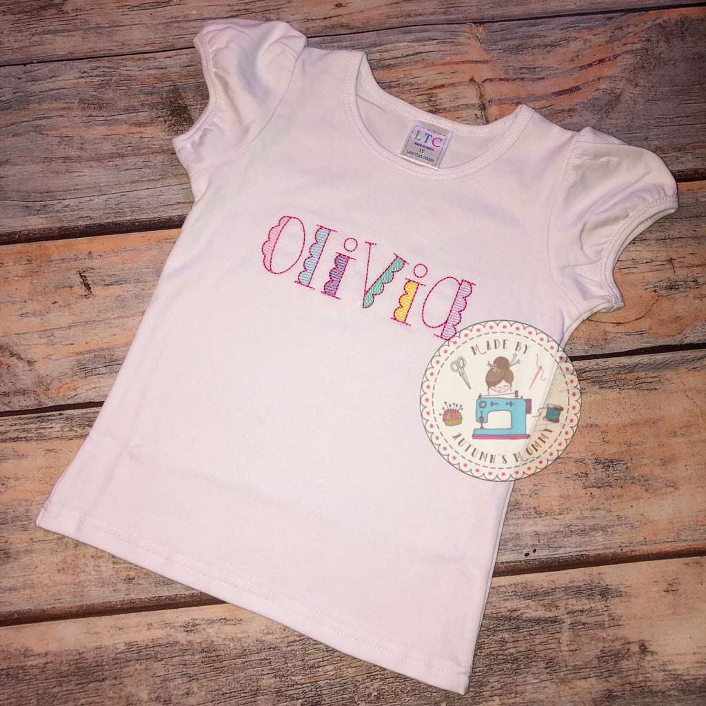 Scallop Name Embroidery Girls Shirt