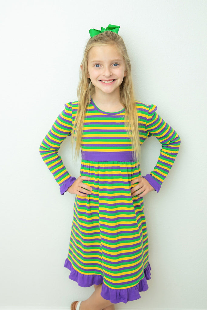 Cotton Long Sleeve Girls Dress 18m - Marti garis - Fat Tuesday Ready to ship